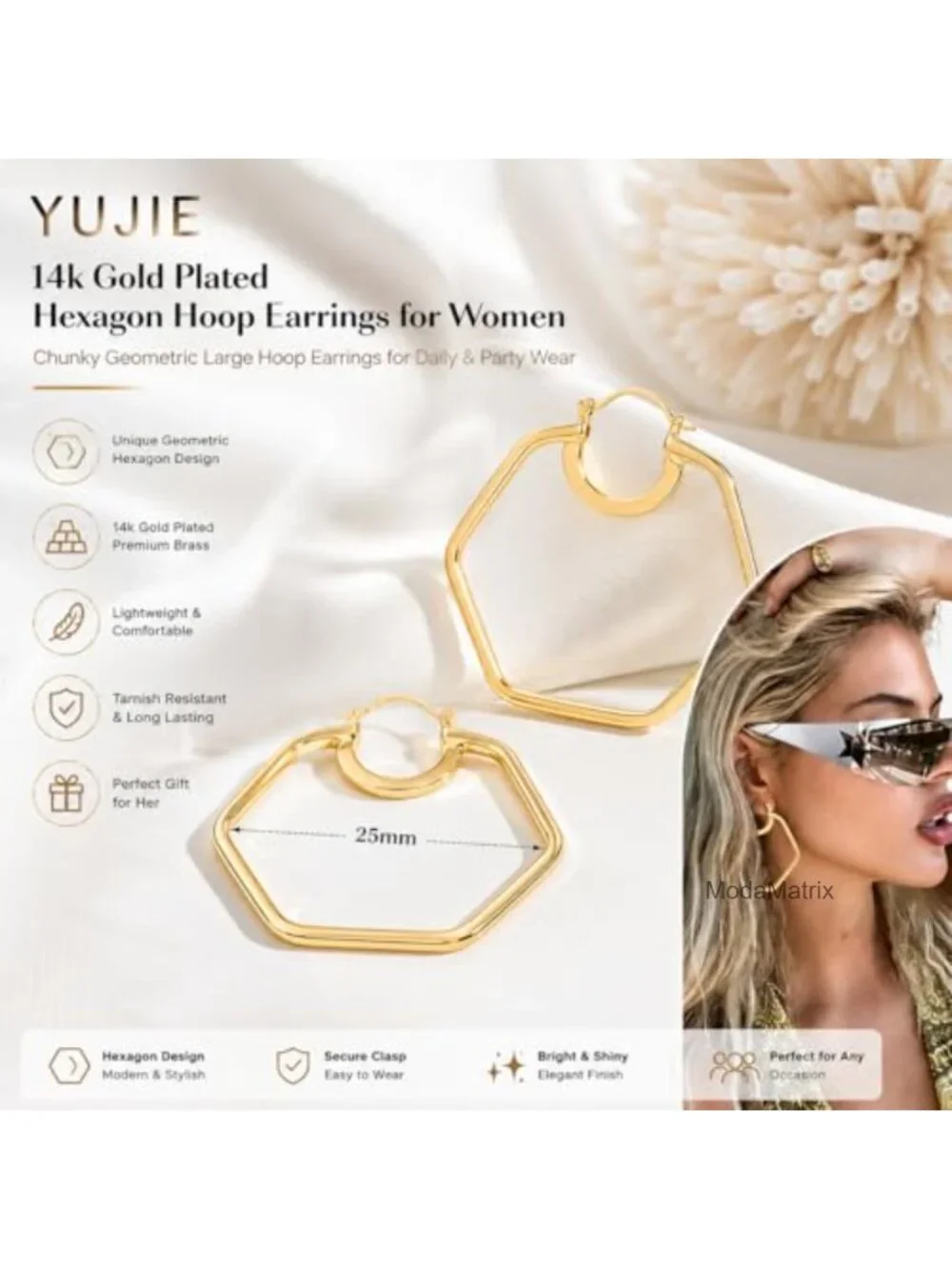 Large Chunky Hoop Earrings Y2K 90s 80s Geometric Brass Hexagon Statement Jewelry